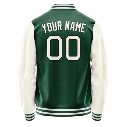 Custom Kelly-Green Cream Solid Color Varsity Letterman Jacket