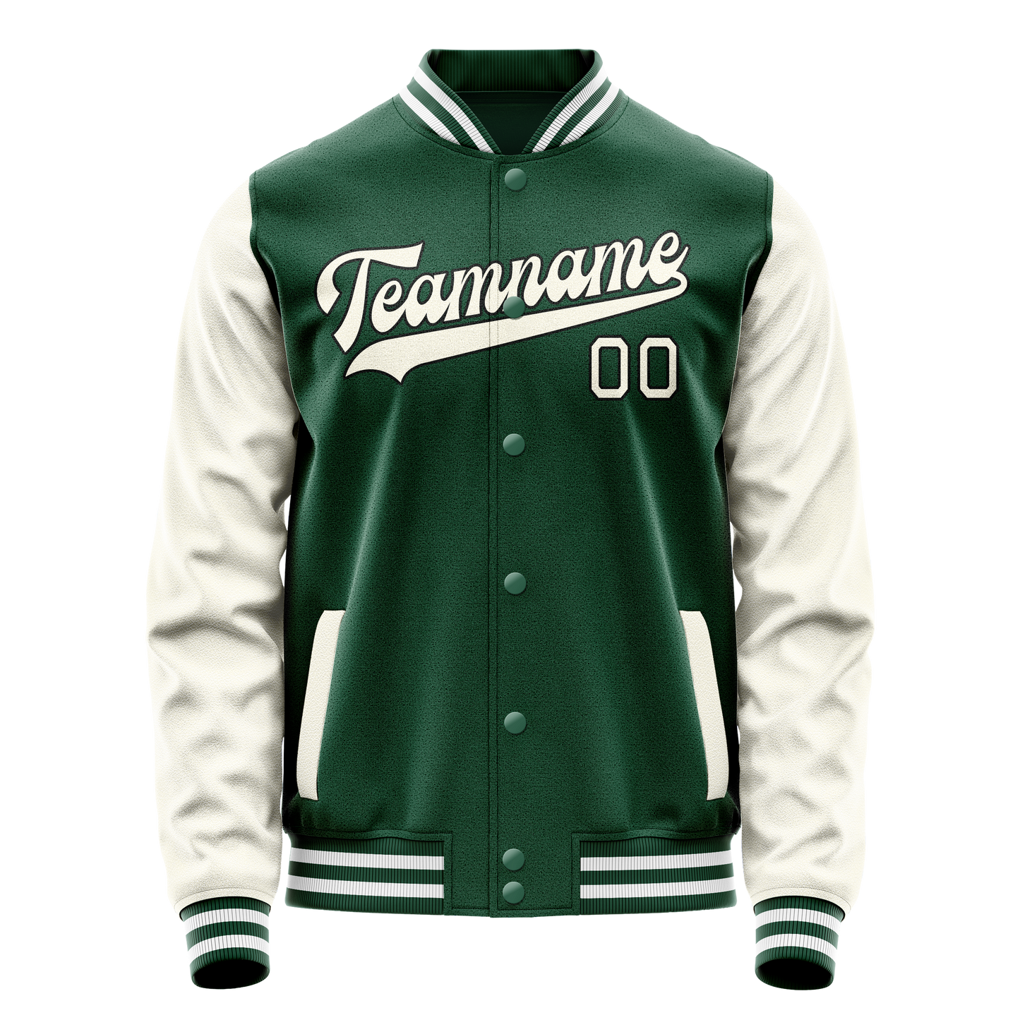 Custom Kelly-Green Cream Solid Color Varsity Letterman Jacket