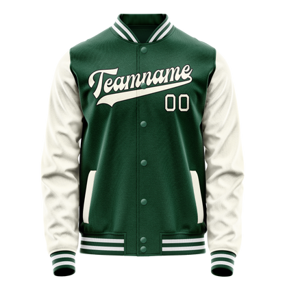 Custom Kelly-Green Cream Solid Color Varsity Letterman Jacket