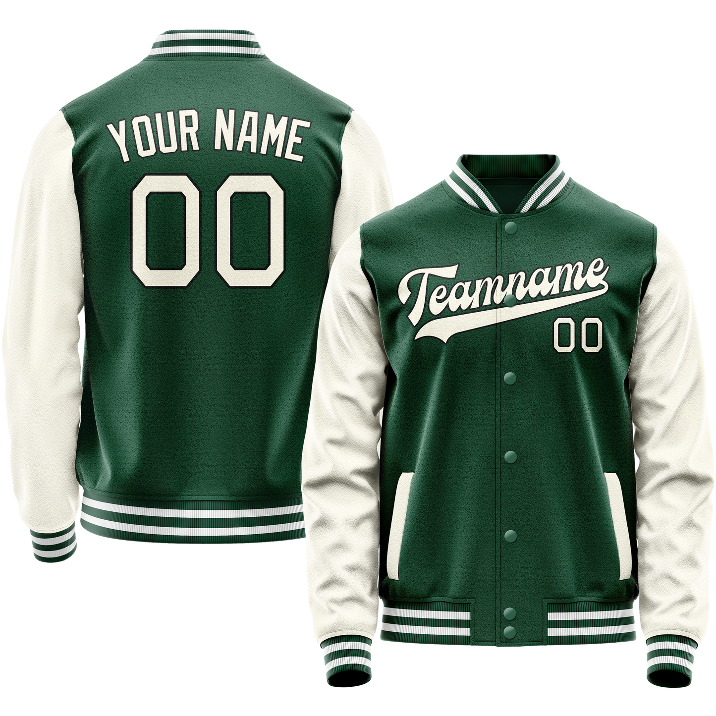 Custom Kelly-Green Cream Solid Color Varsity Letterman Jacket