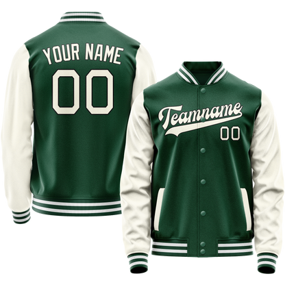 Custom Kelly-Green Cream Solid Color Varsity Letterman Jacket