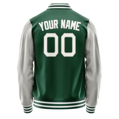Custom Kelly-Green Gray Solid Color Varsity Letterman Jacket