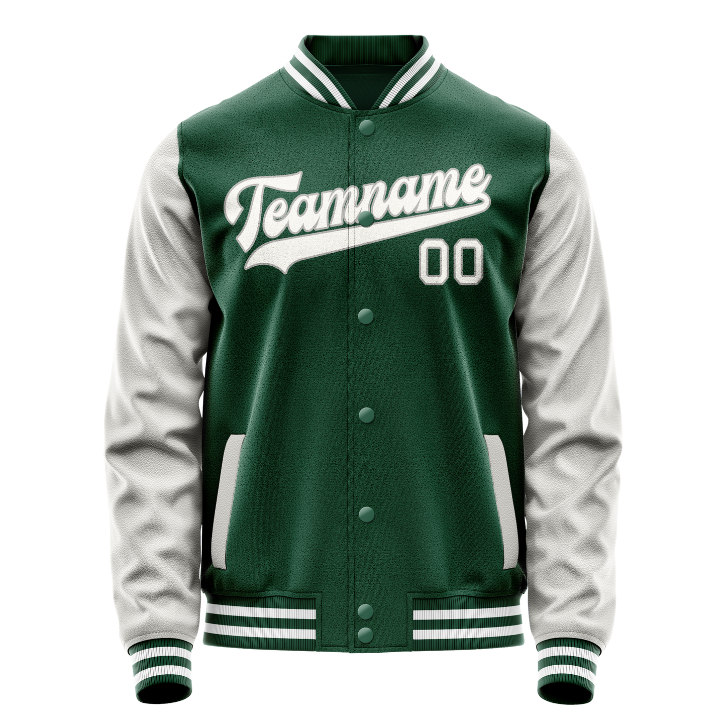 Custom Kelly-Green Gray Solid Color Varsity Letterman Jacket