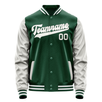 Custom Kelly-Green Gray Solid Color Varsity Letterman Jacket