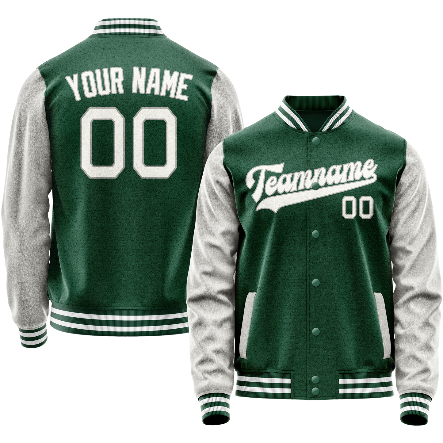 Custom Kelly-Green Gray Solid Color Varsity Letterman Jacket
