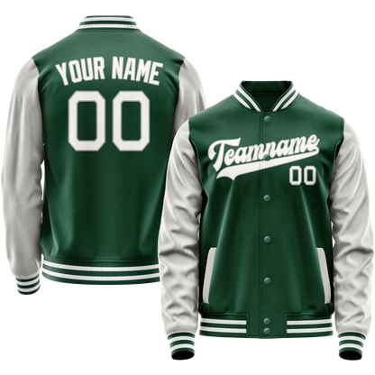 Custom Kelly-Green Gray Solid Color Varsity Letterman Jacket