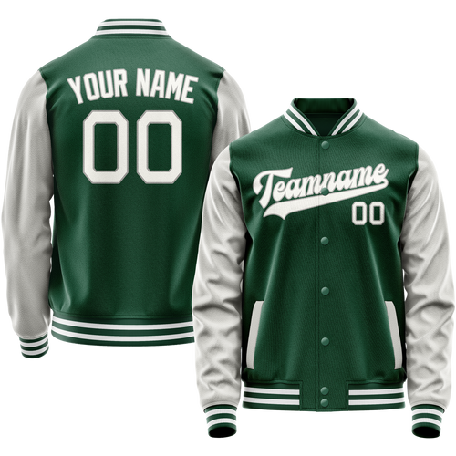 Custom Kelly-Green Gray Solid Color Varsity Letterman Jacket