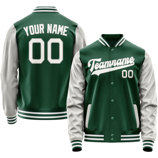 Custom Kelly-Green Gray Solid Color Varsity Letterman Jacket
