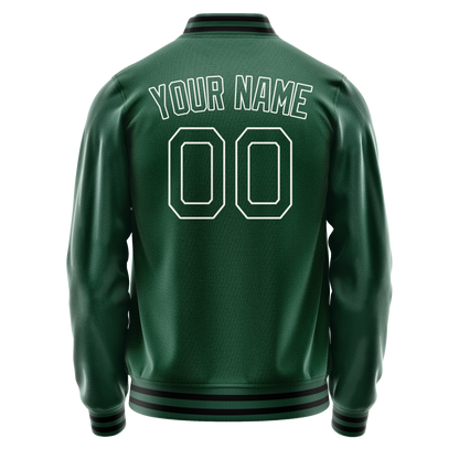 Custom Kelly-Green White Solid Color Varsity Letterman Jacket