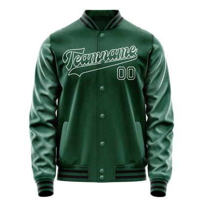 Custom Kelly-Green White Solid Color Varsity Letterman Jacket