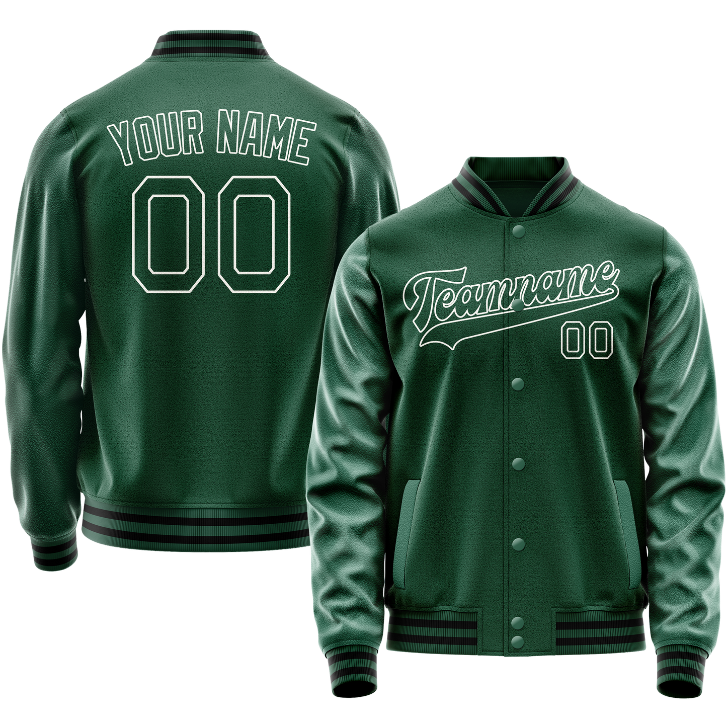 Custom Kelly-Green White Solid Color Varsity Letterman Jacket