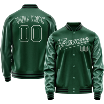 Custom Kelly-Green White Solid Color Varsity Letterman Jacket