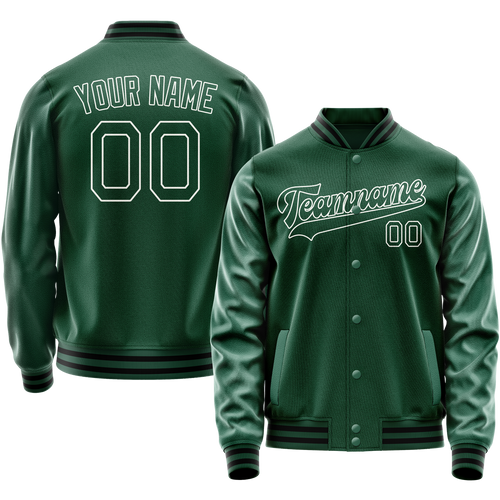 Custom Kelly-Green White Solid Color Varsity Letterman Jacket