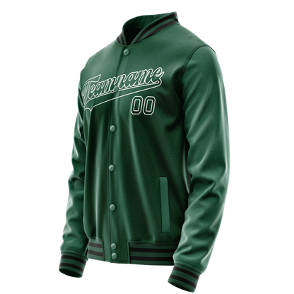 Custom Kelly-Green White Solid Color Varsity Letterman Jacket