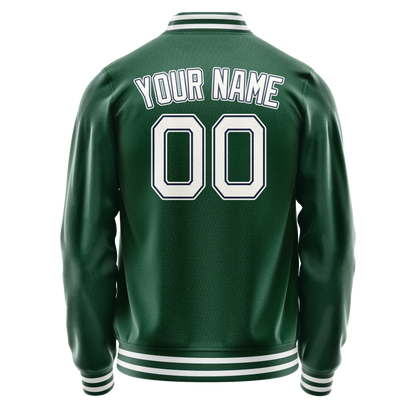 Custom Kelly-Green White Solid Color Varsity Letterman Jacket