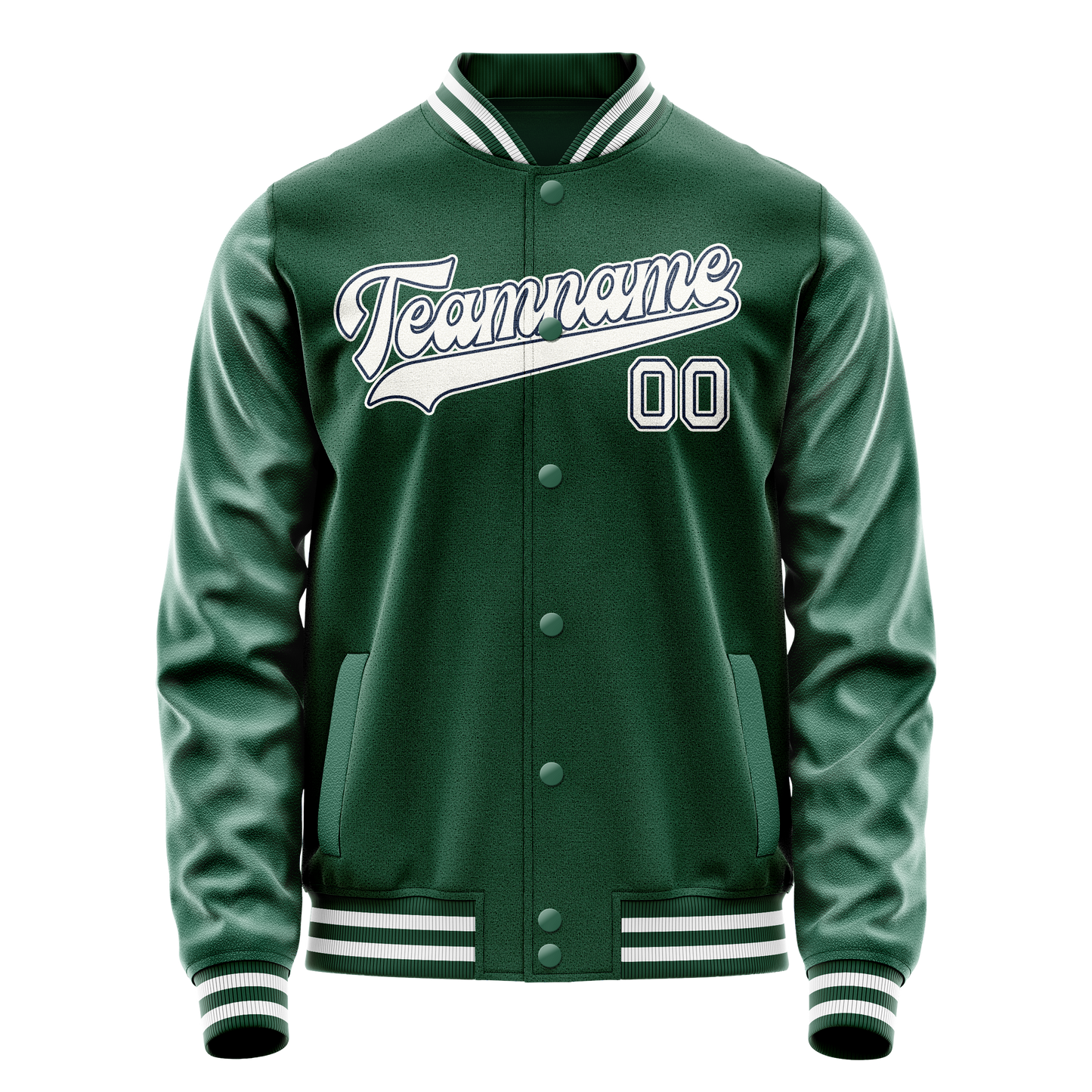 Custom Kelly-Green White Solid Color Varsity Letterman Jacket