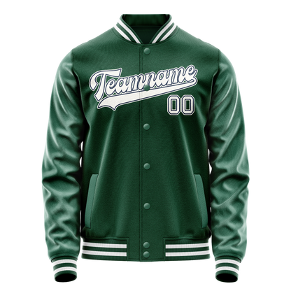 Custom Kelly-Green White Solid Color Varsity Letterman Jacket