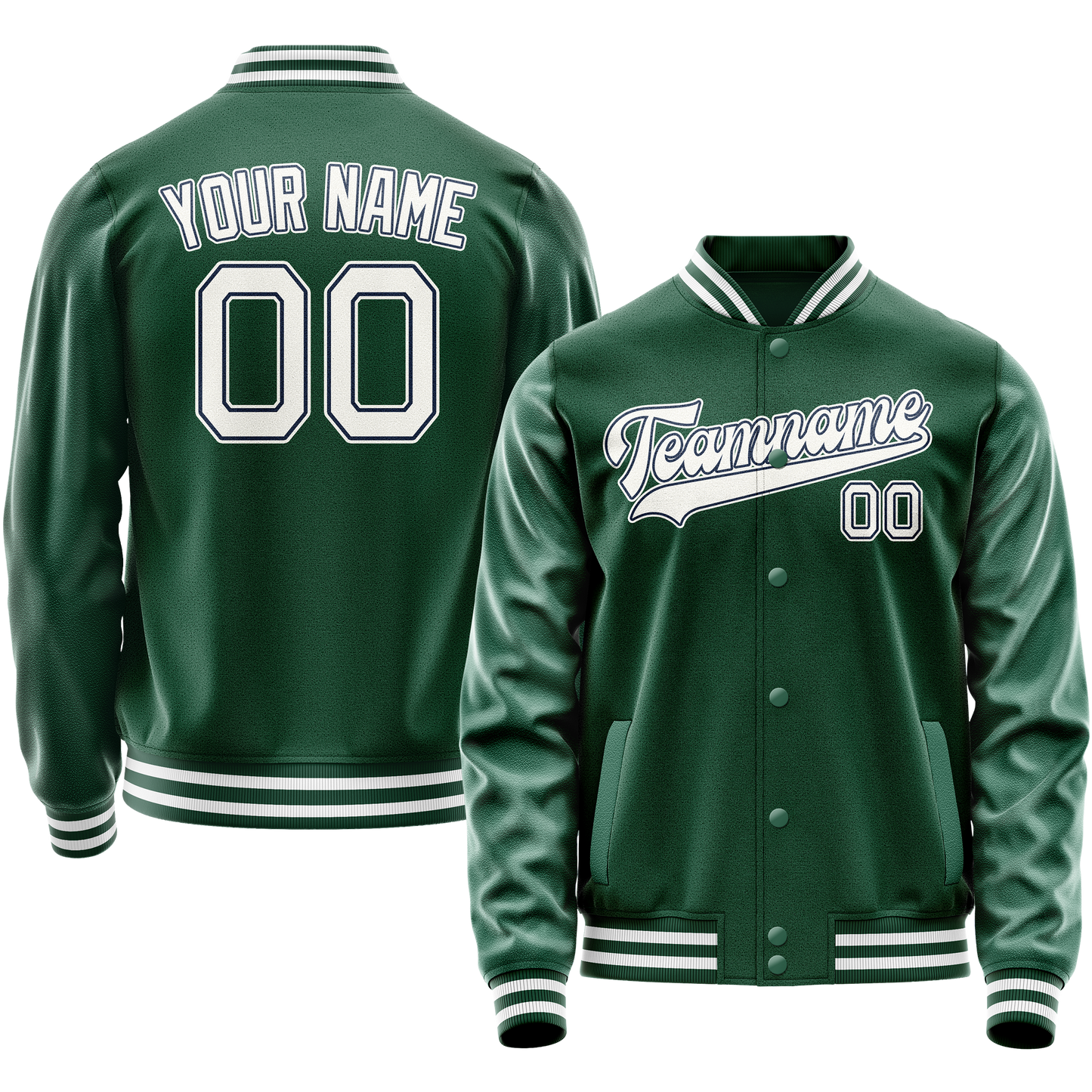 Custom Kelly-Green White Solid Color Varsity Letterman Jacket