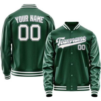 Custom Kelly-Green White Solid Color Varsity Letterman Jacket