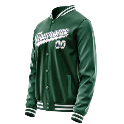 Custom Kelly-Green White Solid Color Varsity Letterman Jacket