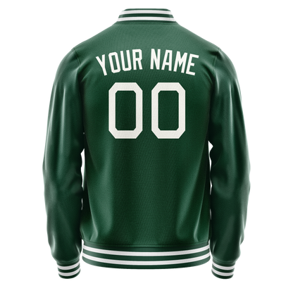 Custom Kelly-Green Gray Solid Color Varsity Letterman Jacket