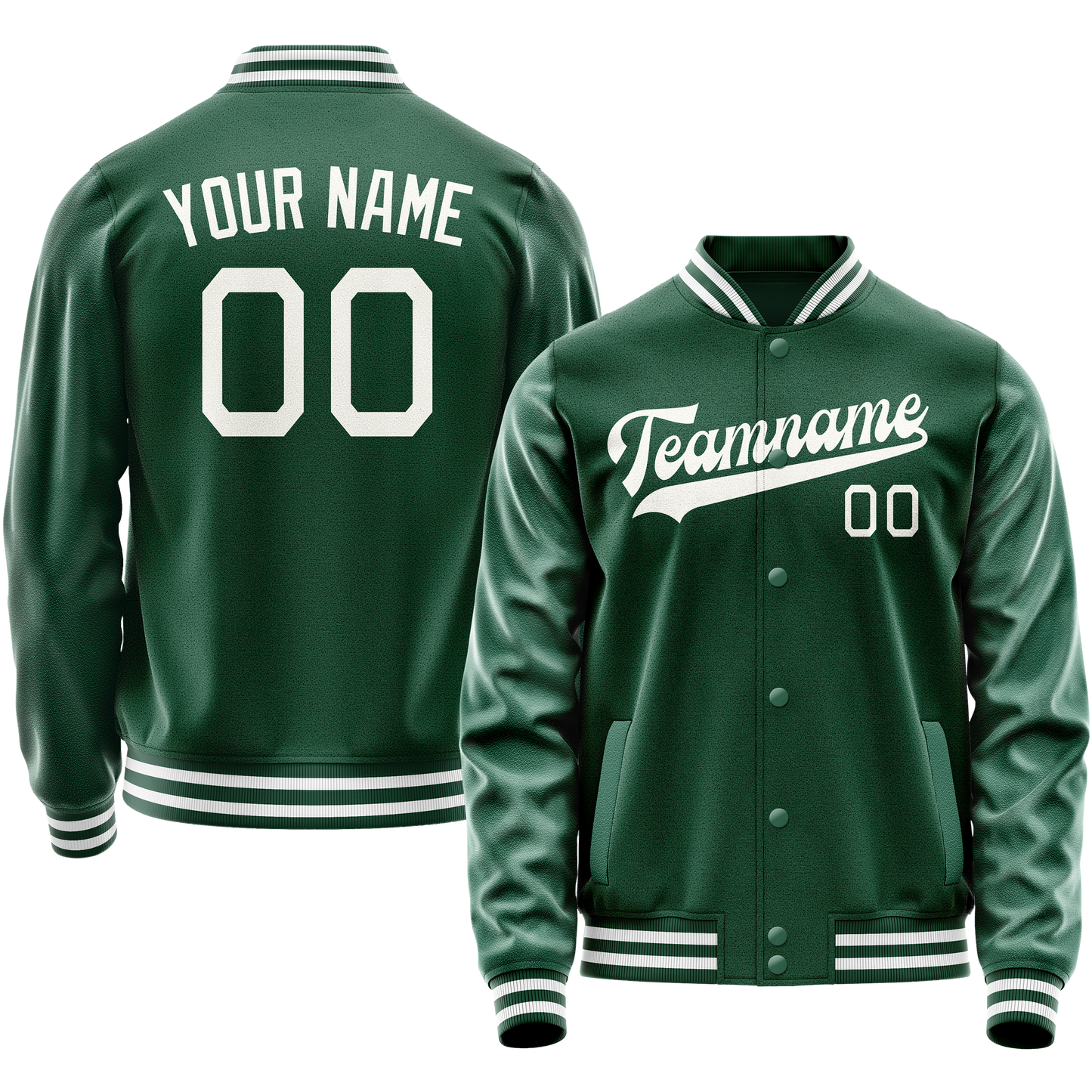 Custom Kelly-Green Gray Solid Color Varsity Letterman Jacket