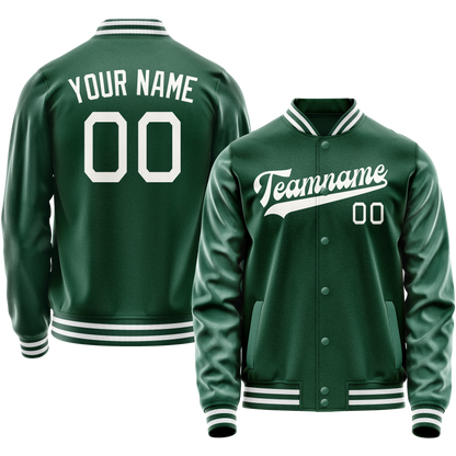 Custom Kelly-Green Gray Solid Color Varsity Letterman Jacket