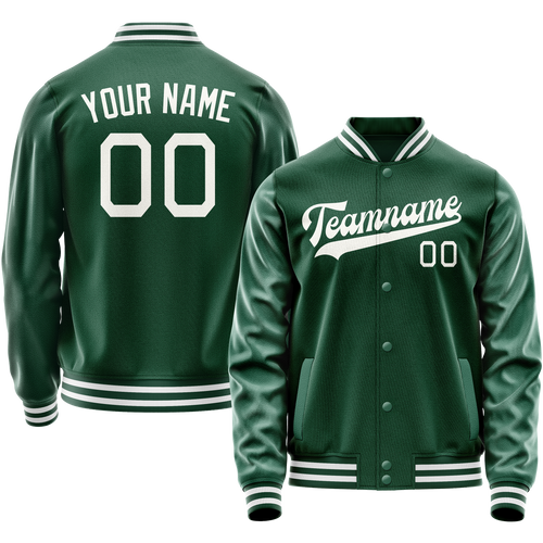 Custom Kelly-Green Gray Solid Color Varsity Letterman Jacket