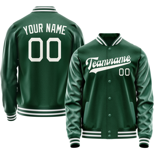 Custom Kelly-Green Gray Solid Color Varsity Letterman Jacket
