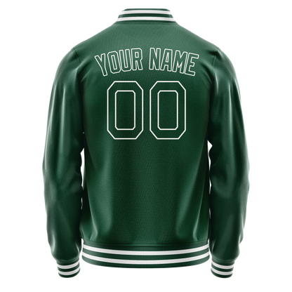 Custom Kelly-Green White Solid Color Varsity Letterman Jacket