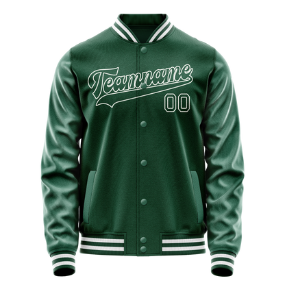 Custom Kelly-Green White Solid Color Varsity Letterman Jacket