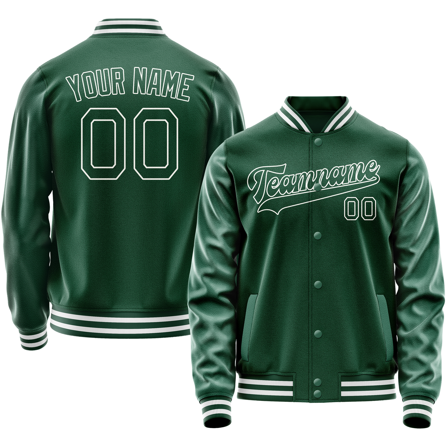 Custom Kelly-Green White Solid Color Varsity Letterman Jacket