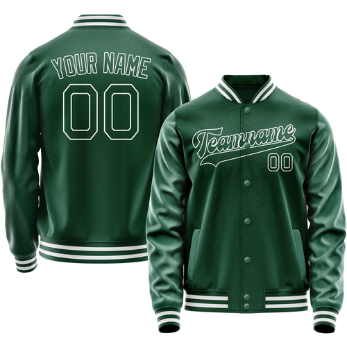 Custom Kelly-Green White Solid Color Varsity Letterman Jacket