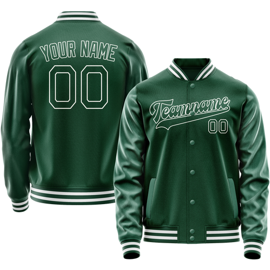 Custom Kelly-Green White Solid Color Varsity Letterman Jacket