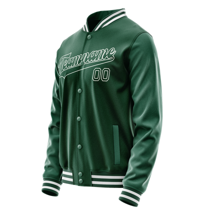 Custom Kelly-Green White Solid Color Varsity Letterman Jacket