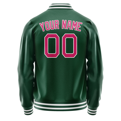 Custom Kelly-Green Pink Solid Color Varsity Letterman Jacket