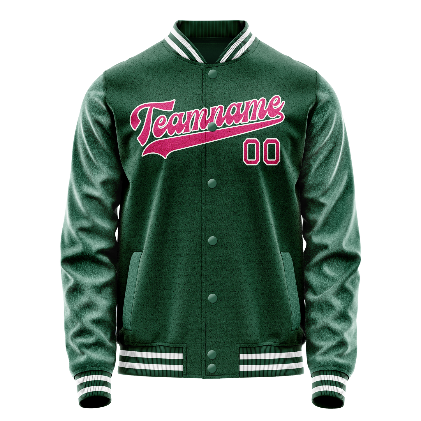 Custom Kelly-Green Pink Solid Color Varsity Letterman Jacket