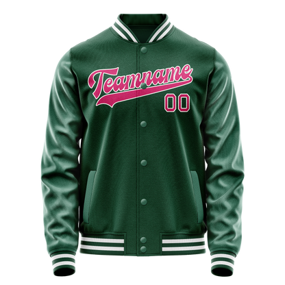 Custom Kelly-Green Pink Solid Color Varsity Letterman Jacket
