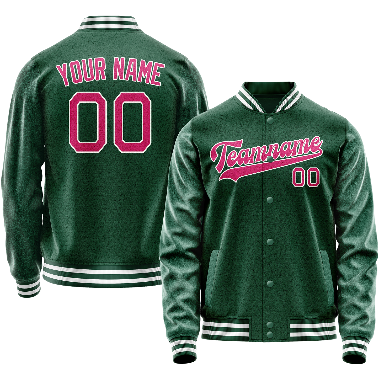 Custom Kelly-Green Pink Solid Color Varsity Letterman Jacket