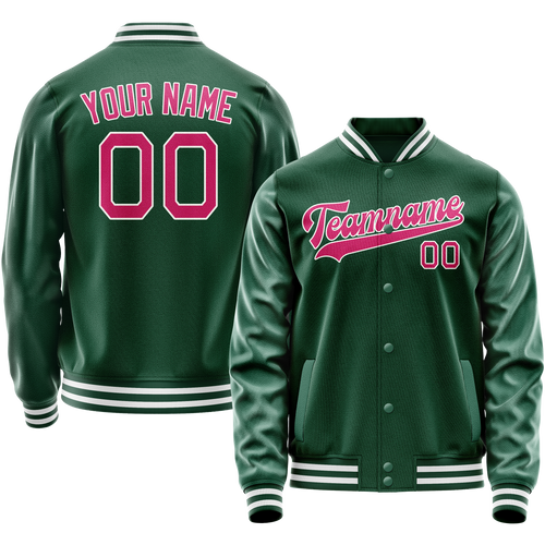 Custom Kelly-Green Pink Solid Color Varsity Letterman Jacket