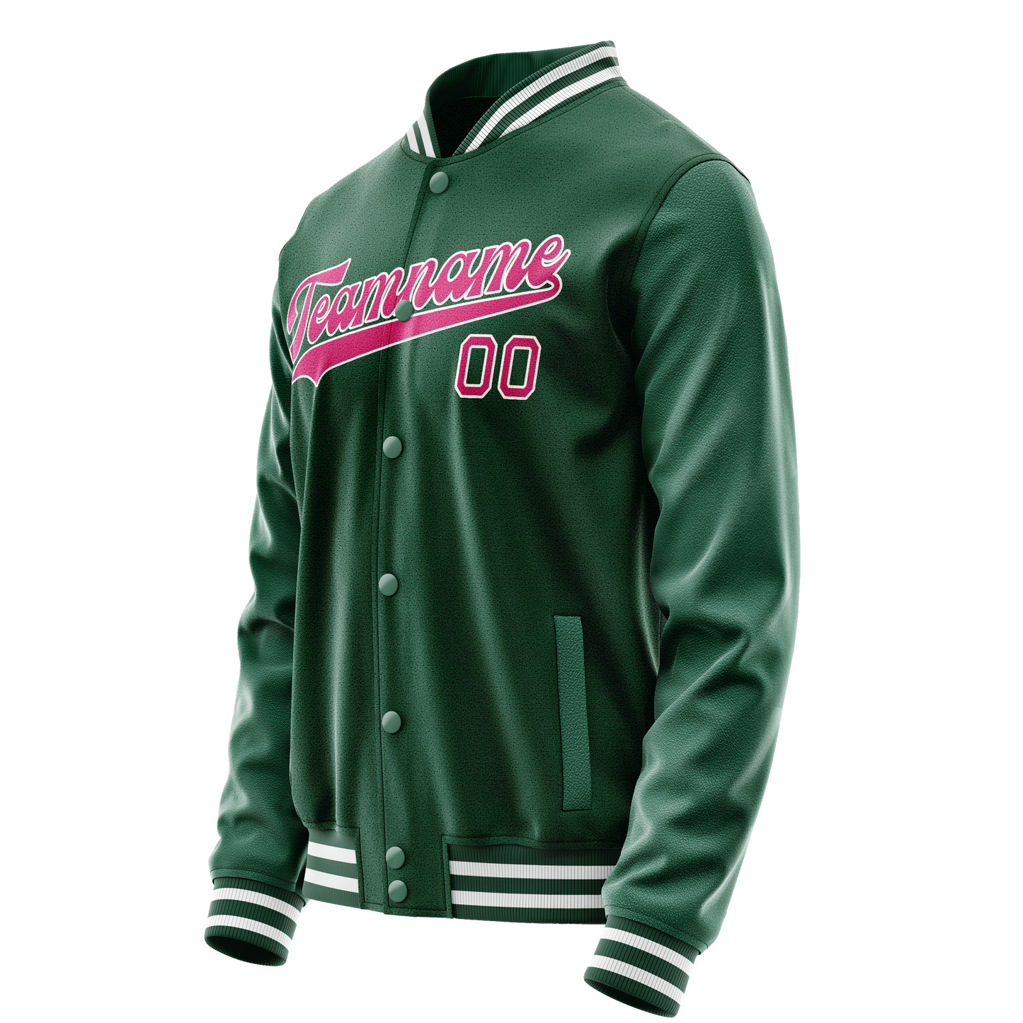 Custom Kelly-Green Pink Solid Color Varsity Letterman Jacket