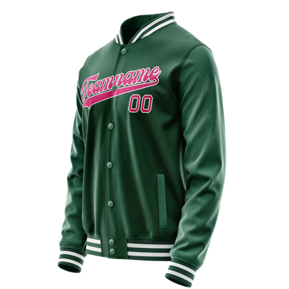 Custom Kelly-Green Pink Solid Color Varsity Letterman Jacket