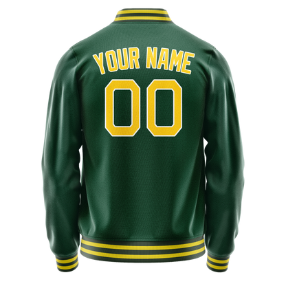 Custom Kelly-Green Gold Solid Color Varsity Letterman Jacket