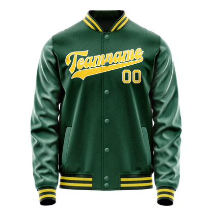 Custom Kelly-Green Gold Solid Color Varsity Letterman Jacket