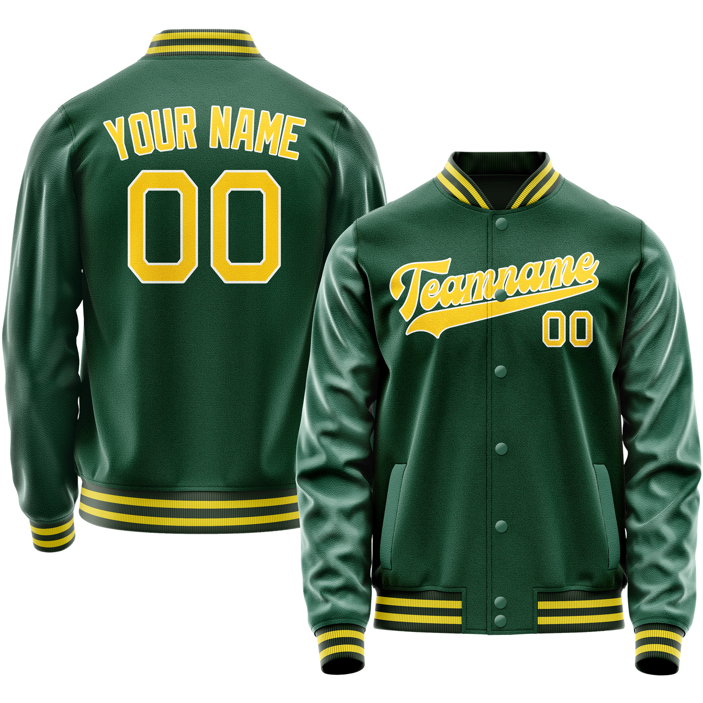Custom Kelly-Green Gold Solid Color Varsity Letterman Jacket