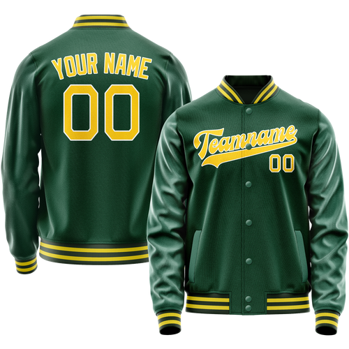 Custom Kelly-Green Gold Solid Color Varsity Letterman Jacket