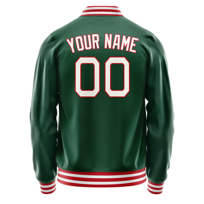 Custom Kelly-Green White Solid Color Varsity Letterman Jacket