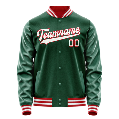 Custom Kelly-Green White Solid Color Varsity Letterman Jacket