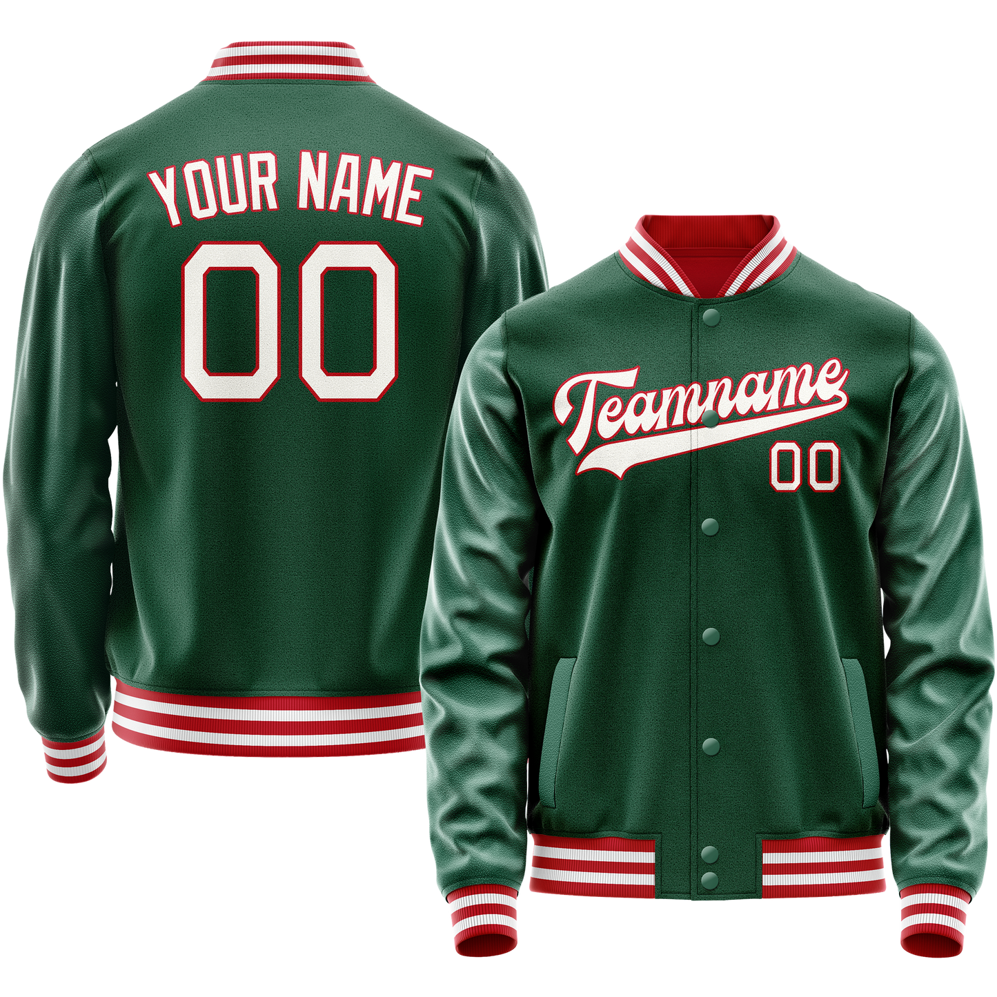 Custom Kelly-Green White Solid Color Varsity Letterman Jacket