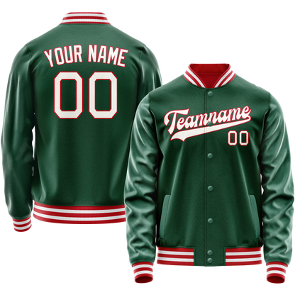 Custom Kelly-Green White Solid Color Varsity Letterman Jacket